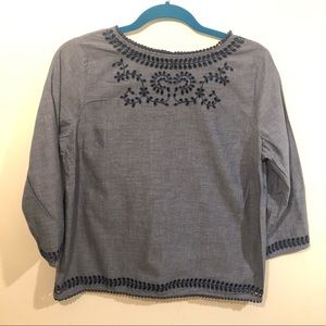 Talbots blue embroidere linen tunic